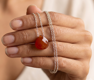 Gorgeous Vintage Orange Chalcedony Sterling <b>Silver</b> Charm <b>Necklace</b> Chain Set for Women Engagement Wedding Gift Jewelry IGI - Product Image 6