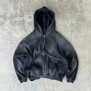 OEM Custom Women's Winter Cropped Hoodies Vintage Oversized Heavyweight Canvas Acid Wash <b>Zip</b> Front Long Sleeve Lined Breathable - Product Image 2