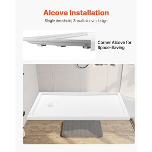 Piatto Doccia Rettangolare in Acrilico PVC Bianco 152x81 cm con Soglia Singola e Funzione Antiscivolo per Uso Interno - Product Image 6