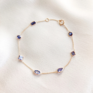 Natural Precious Tanzanite <b>Gemstone</b> Bezel Set 925 Sterling Silver Gold Plated Minimalist Adjustable Chain Women's Gift <b>Bracelet</b> - Product Image 1