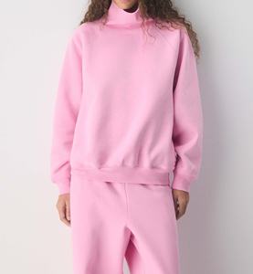 Womens Light Pink <b>Mock</b> <b>Neck</b> Sweatshirt Premium Heavyweight Fleece Pullover Oversized Loungewear Casual Activewear <b>Top</b> - Product Image 1