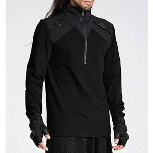 <b>Men's</b> Gothic Long Sleeve Shirt Black Streetwear Top with Windproof Zipped Stand Collar and Shoulder Buckles - Product Image 2