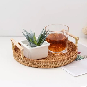 Hand Woven Cheap Price Wicker Natural Rattan Trays <b>with</b> Handles - Product Image 3