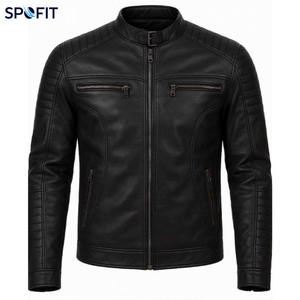 Custom Slim Mens <b>Vintage</b> Sheep Skin Leather <b>Biker</b> <b>Jackets</b> Waterproof Eco-Friendly Plain Dyed Stand Collar Front OEM - Product Image 6