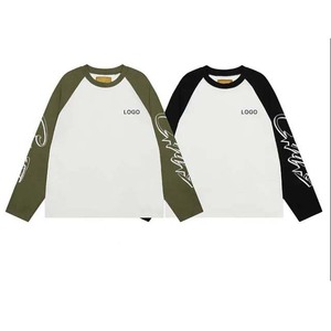 Camiseta de Manga Larga para Hombre, Cuello Redondo, Estilo Raglán, Algodón Jersey, Estampado de Letras, Ribete en Contraste, Corte Regular - Product Image 1