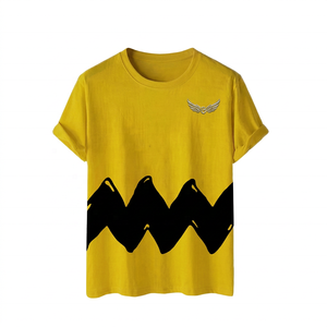 Men's Yellow Short Sleeve T-<b>Shirt</b> With Black <b>Geometric</b> Pattern O-Neck Casual Design Regular Fit 100% Cotton Printed - Product Image 1