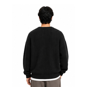2026 Men's Black Ribbed Knitted 100% Cotton <b>Pullover</b> <b>Sweater</b> Regular Sleeve Front Pocket Winter Wear Quick Dry Breathable High - Product Image 5