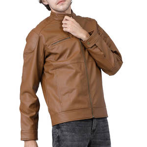 Veste classique en cuir véritable Tan pour homme, style Cafe Racer - Product Image 3