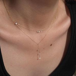 Collier pour femme AMBER JEWELS plaqué or 14 carats avec diamant de laboratoire, coupe ronde brillante minimaliste, cadeau - Product Image 3