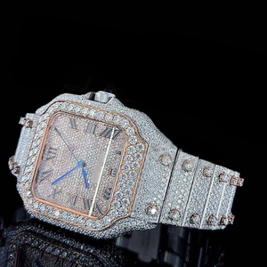 Reloj Mecánico Redondo de Lujo para Hombre, Acero Inoxidable, Incrustaciones de Diamantes, Esfera Luminosa, Cristal Mineral, 40.5mm, Cierre de Mariposa - Product Image 2