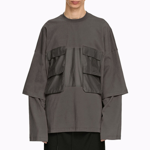 เสื้อยืดแขนยาวผู้ชายลำลอง ผ้าฝ้าย 100% สองชั้น สั่งทำได้ ทรงโอเวอร์ไซส์ เรียบๆ พิมพ์ลาย แขนถักสองชั้น - Product Image 5