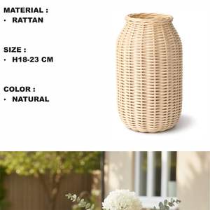 Cesta redonda de ratán, florero artesanal de 8 pulgadas - Product Image 2