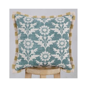 Funda de cojín cuadrada con estampado floral verde azulado, estilo vintage, de lino y algodón, funda de almohada decorativa para el hogar - Product Image 1