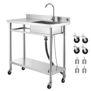 Lavello Commerciale in Acciaio Inossidabile per Cucina con Vasca Scorrevole e Rubinetto Acqua Calda/Fredda su Ruote - Product Image 5