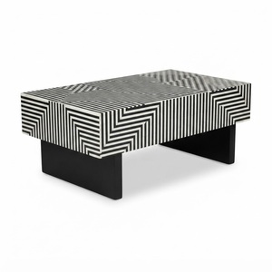 Mesa de Centro Moderna con Incrustaciones de Hueso Azul, Mesa de Café Hexagonal con Ilusión Óptica Geométrica, Mesa de Cóctel Hecha a Mano con Incrustaciones de Madera y Resina - Product Image 2