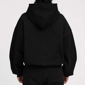 เสื้อฮู้ดดี้ทรงบ็อกซี่แบบสั่งทำพิเศษ ซิปคู่ ผ้าฝรั่งเศสเทอร์รี่ 470gsm ผลิตเสื้อผ้าฮู้ดดี้แบบเรียบสำหรับผู้ชายและผู้หญิง - Product Image 4