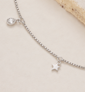 Cheville en argent sterling 925 plaqué rhodium avec breloque étoile et cristaux CZ, ajustable, bijou de pied tendance pour femme - Product Image 3