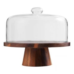 Natural Hardwood <b>Cake</b> <b>Stand</b> With Glass Dome Cover For Wedding Dessert Table And Elegant Presentation - Product Image 2
