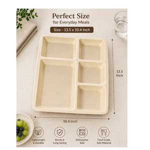 Plato de Melamina 100% Pura con 5 Compartimentos, Bandeja para Servir Alimentos para Uso en Restaurantes y Servicios de Catering (13.5 x 10.4 Pulgadas) - Product Image 3
