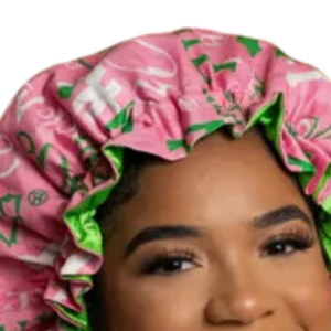 Pink and Green Luxury Satin <b>Bonnet</b> with 1908 Pattern Double Layer Hair Wrap Sleep Cap for Women Beauty and Comfort - Product Image 5