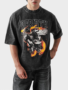 T-shirt décontracté en molleton à manches courtes pour homme, col rond, en coton premium, style streetwear vintage délavé, séchage rapide et respirant - Product Image 6