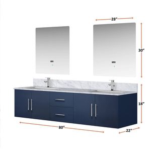 Navy Blue 80 In. W X 22 In. D Double Bath <b>Vanity</b> with Carrara Marble Top and 30 In. LED <b>Mirrors</b> Faucet Set Included - Product Image 6