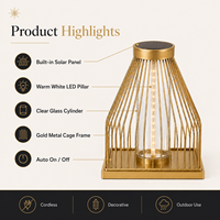 Lanternes solaires en fil métallique en gros, étanches, en cage métallique dorée, avec lumière LED pour la décoration de jardin, patio et balcon