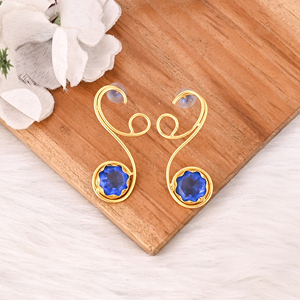 Elegant Gold Plated Ink Blue Hydro Gemstone Brass <b>Earring</b> Handmade Fashion Jewelry for Women Gift - Product Image 2