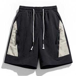 Pantalones Cortos con Cordón Ajustable para Hombre MIDNIGHT, Color Negro con Bloques de Color, Estilo Urbano Holgado, Mezcla de Algodón - Product Image 4