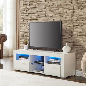 Alto bianco lucido Morden LED-Lit TV Stand assemblato per salotto o camera da letto mobile anteriore alto bianco lucido - Product Image 4
