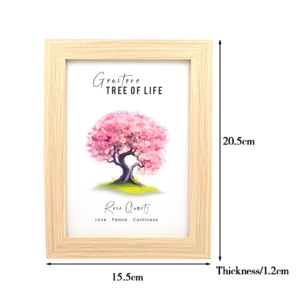 Cadre mural en bois Arbre de Vie avec pierres de quartz rose, œuvre d'art en cristal faite à la main par l'usine de gemmes de Jaipur - Product Image 2