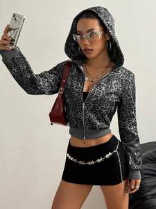 Women Grey Solid <b>Sequined</b> Crystal Waterproof Zip Hoodies Streetwear Long Sleeve Sweatshirt Casual Fashion <b>Jacket</b> Custom Logo - Product Image 4