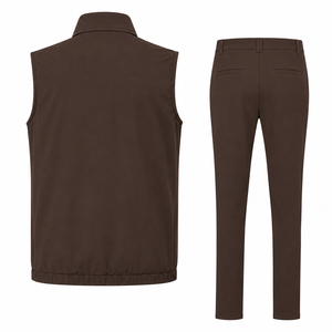 Custom Men's Brown Sleeveless <b>Zip</b> Vest & Chino Pants Set | OEM Private Label Apparel Manufacturer Gilet Vest Bodywarmer & Pant - Product Image 2