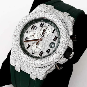 Reloj de Lujo de 41 mm con Correa de Goma Verde, Reloj con Diamantes Moissanite, Reloj con Engaste de Pavé Premium - Product Image 3