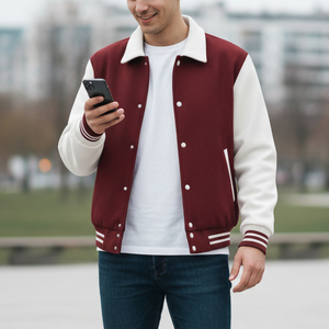 แจ็คเก็ต Letterman คุณภาพสูงสำหรับผู้ชายและผู้หญิง แจ็คเก็ตเบสบอลแบบ Varsity แขนหนังผสมขนสัตว์ จากผู้ผลิต - Product Image 5