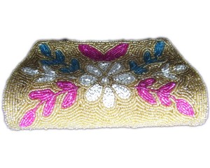 Pochette de soirée perlée en pierre, faite à la main, dorée, de luxe pour femme - Product Image 1