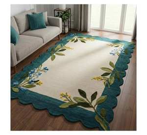 พรมขนสัตว์นิวซีแลนด์แท้ 100% ลายดอกไม้แบบแกะสลัก 3 มิติ ขอบหยัก ดีไซน์หรูหรา ทำด้วยมือ งานวินเทจ - Product Image 3