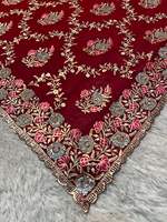 Sari Georgette de créateur, Or rose, Zari, Pierres Jharkan argentées, Broderie Jaal complète, Blouse élégante, pour mariages d'hiver et fêtes, Recyclé
