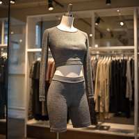 Ensemble décontracté d'été pour femme, coupe ajustée, sans col, court, uni, tricoté, 100% polyester, avec poches, respirant, OEM/ODM