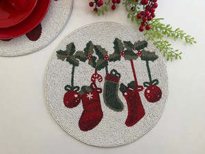 Handcrafted Luxury <b>Beaded</b> Round Eco-Friendly <b>Placemat</b> Knitted Embroidery Techniques for Festive Holiday Dining Wedding Party Use - Product Image 6