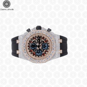 Charm_Jewells Men's Luxury Stainless Steel Watch 43mm Irregular Case Diamond Encrusted Rubber Band Mechanical <b>Chronograph</b> - Product Image 5