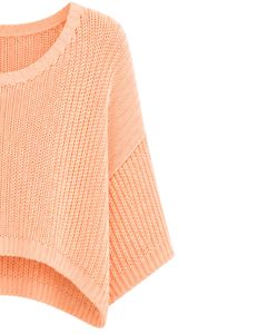 Suéter corto de punto oversize personalizado color melocotón para mujer, jersey holgado de punto calado con manga ancha acanalada, top informal de moda - Product Image 4