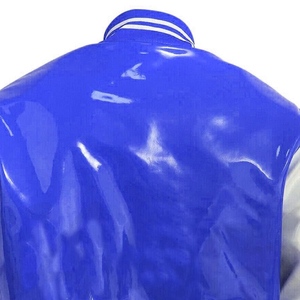 <b>Mens</b> PVC Leather Varsity <b>Jacket</b> Classic <b>Baseball</b> Style Streetwear with Stand Collar and Front Customization - Product Image 6