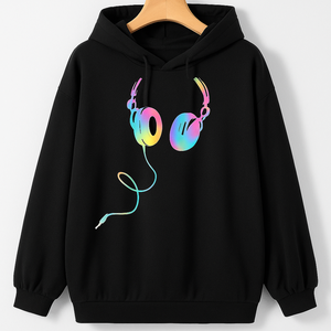 Sudadera de Cuello Alto para Mujer, 100% Algodón, Color Sólido, para Otoño, Talla Grande, Cómoda, con Estampado Digital y Bolsillo Delantero Bordado - Product Image 2