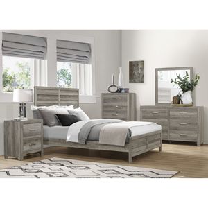 Lit Queen en bois de style rustique, finition gris patiné, meuble de chambre à coucher, 1 pièce - Product Image 5