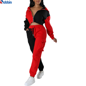 Conjunto Deportivo con Capucha para Mujer de BOBBIN INDUSTRIES, Color Rojo y Negro, Mangas Largas, Pantalones Deportivos Casuales con Bolsillos Laterales, Ropa de Otoño - Product Image 2