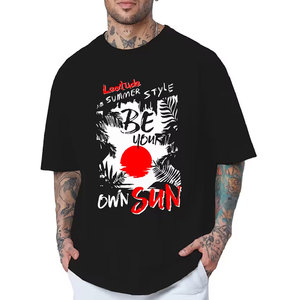 เสื้อยืดโอเวอร์ไซส์สีดำสำหรับผู้ชาย พิมพ์ลาย "Be Your Own Sun" แขนสั้น คอกลม สไตล์ลำลอง ผ้าคอตตอนเจอร์ซีย์ ทรงพอดีตัว - Product Image 4