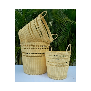 Set of 3 <b>White</b> Round Eco-Friendly Rattan <b>Storage</b> <b>Baskets</b> - Product Image 4