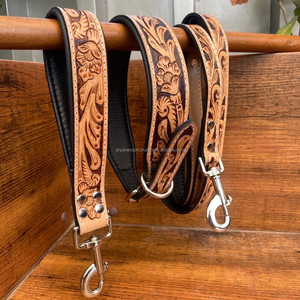 Personalized Pet Accessories Hand Tooled Leather Dog Collars Luxury Genuine Leather Pet Leash Cowhide Dog Training Traffic Lead - Product Image 6