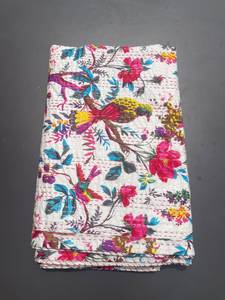 <b>Handmade</b> Printed Cotton <b>Quilt</b> Bohemian Style All-Season Home Decor With Parrot Floral Pattern - Product Image 2